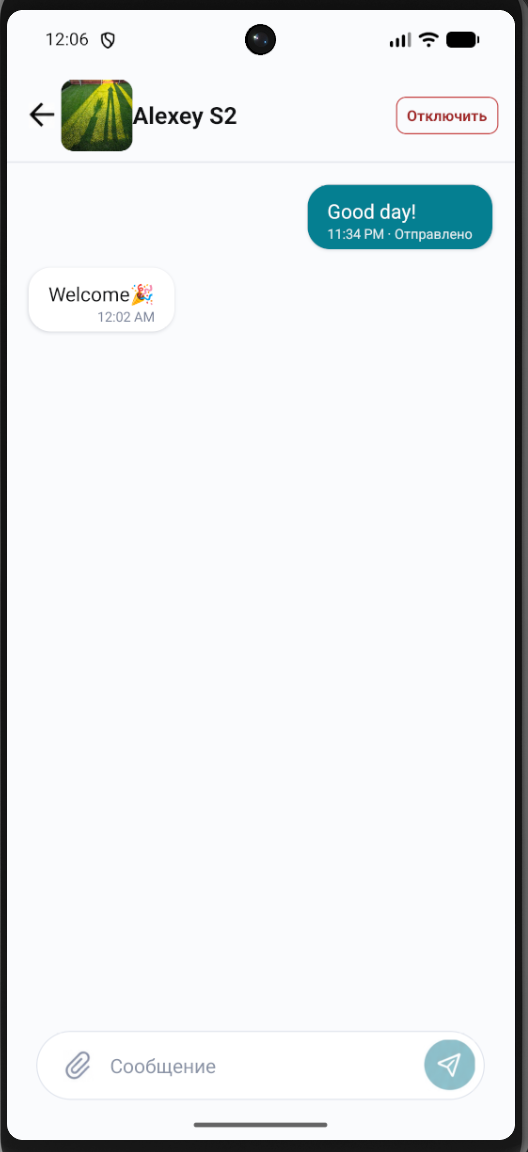 EmailMessenger direct chat showing two text messages